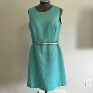 Evan Picone retro mod brocade aqua dress. Detachable belt.